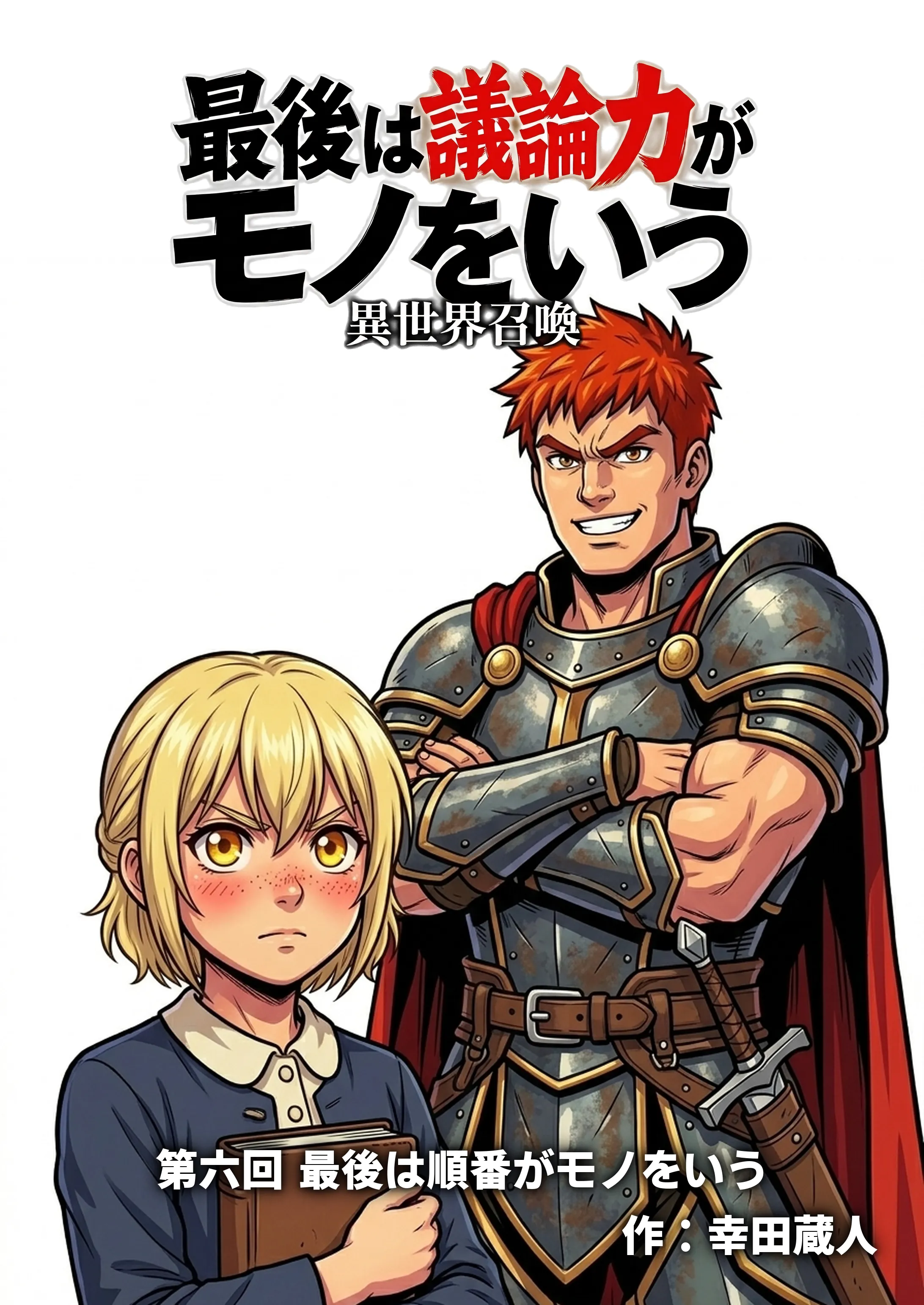 表紙——最後は議論力がモノをいう 異世界召喚 第六回 最後は順番がモノをいう 作:幸田蔵人。リーフェと鎧姿のドラング卿が並び立つ