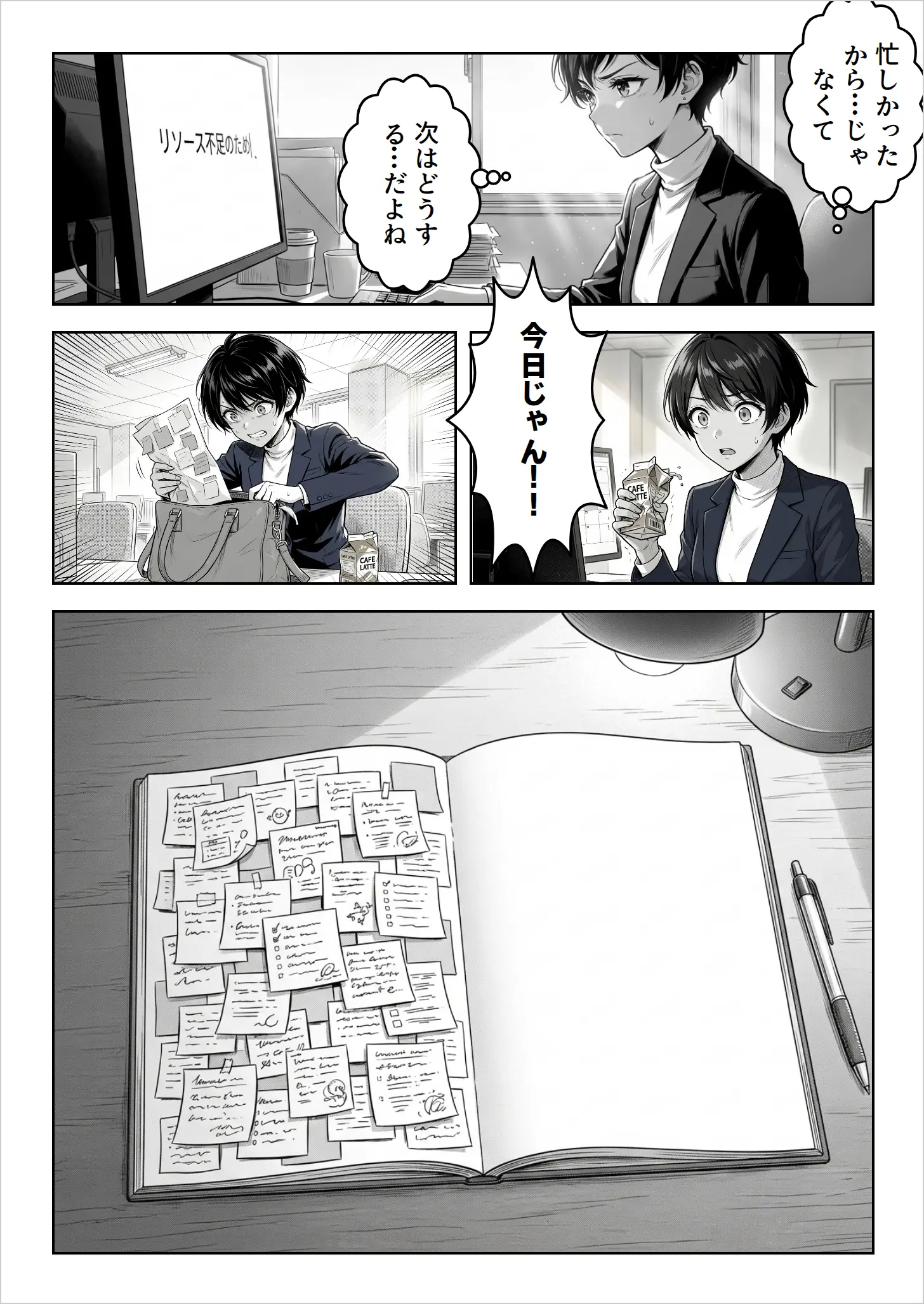 忙しかったからじゃなくて——付箋だらけの手帳と白紙のノート。今日じゃん!!