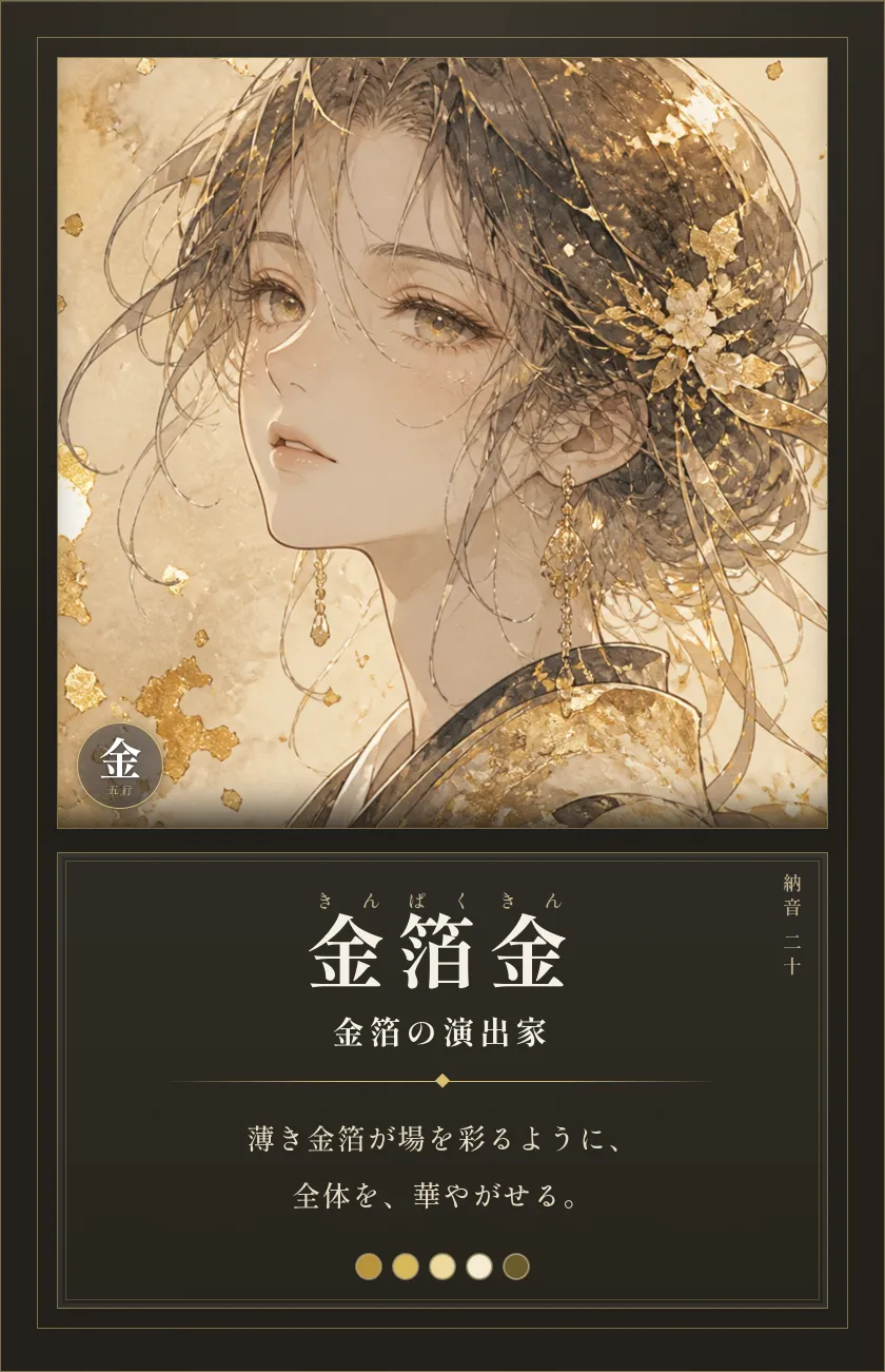金箔金(金箔の演出家)— 飾る人。薄くとも全体を華やがせる、見せ方の名手。